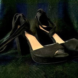 Black open toe lace up heels
